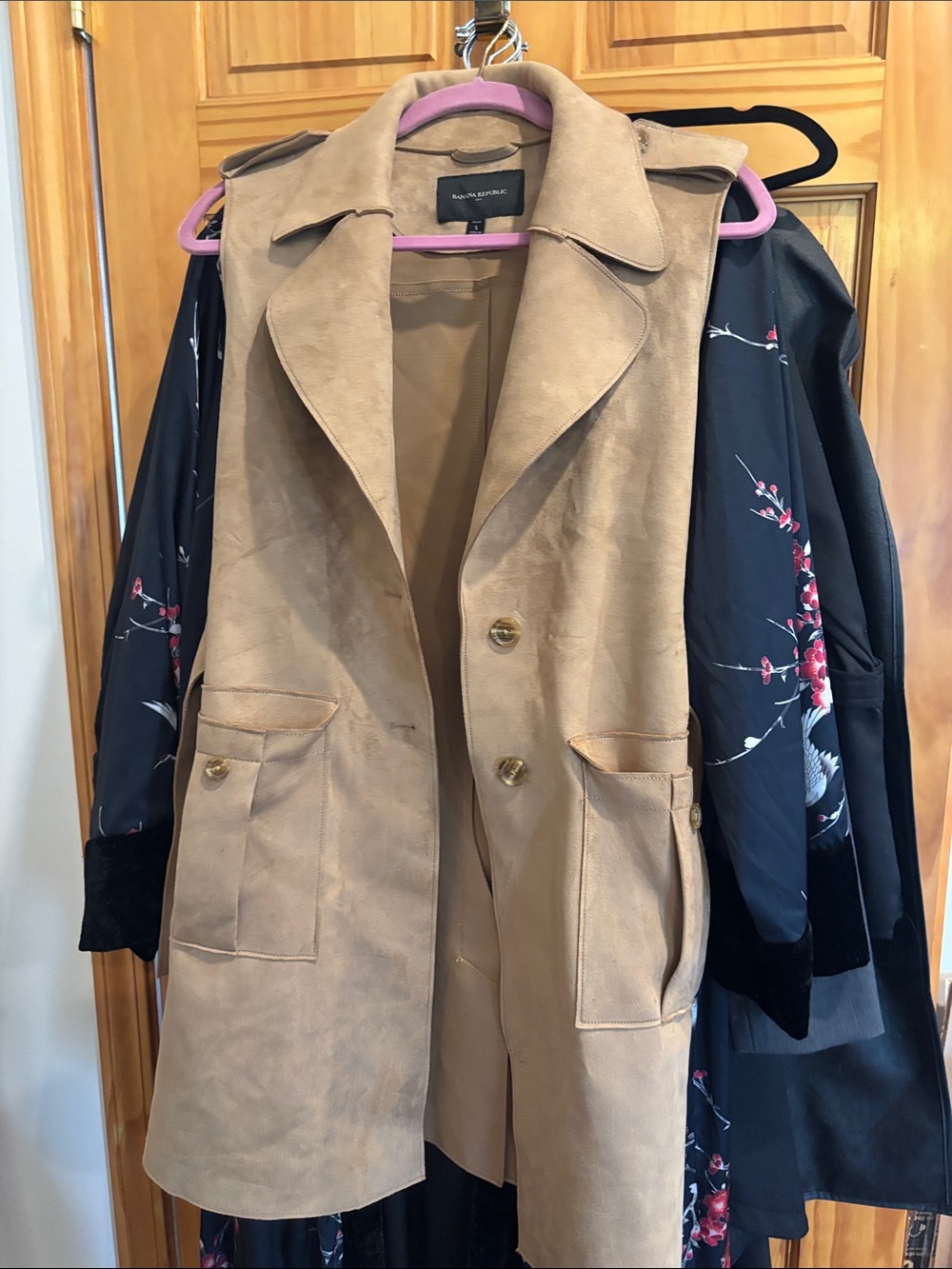Banana Republic Tan Suede-Look Sleeveless Trench Vest
